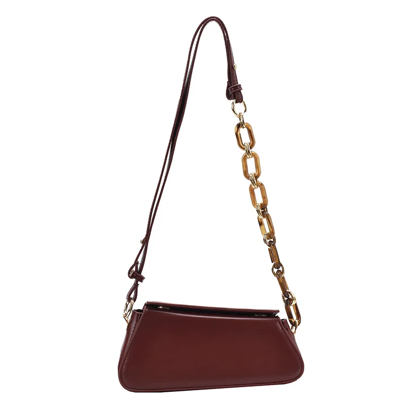 

Thick Chain PU Leather Shoulder Crossbody Bags For Women 2021 Small Handbags And Purses Female Travel Luxury Trending Purses