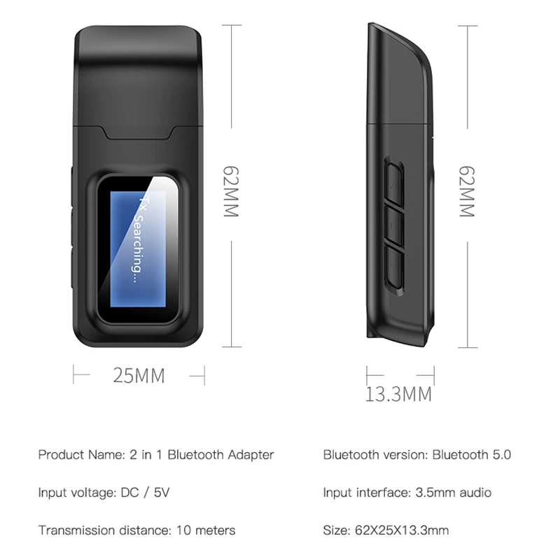 

USB Bluetooth Receiver Transmitter Audio Bluetooth 5.0 Adapter For Car PC TV HD HiFi Receptor Wireless Adapter LCD 3.5MM AUX