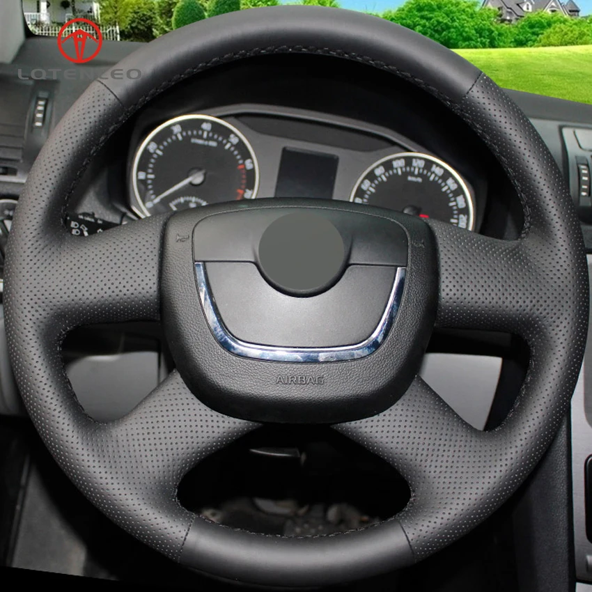 Черный чехол на руль LQTENLEO из искусственной кожи для Skoda Octavia Yeti Superb 2008 2013 Citigo Roomster