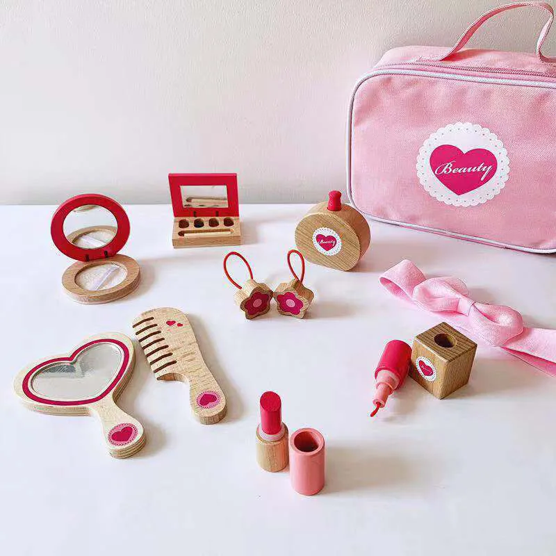 Children Wooden make up set Pretend Play Non-toxic Beauty and Fashion Toy Comb Lipstick Nail Polish Girls Birthday Gift | Игрушки и