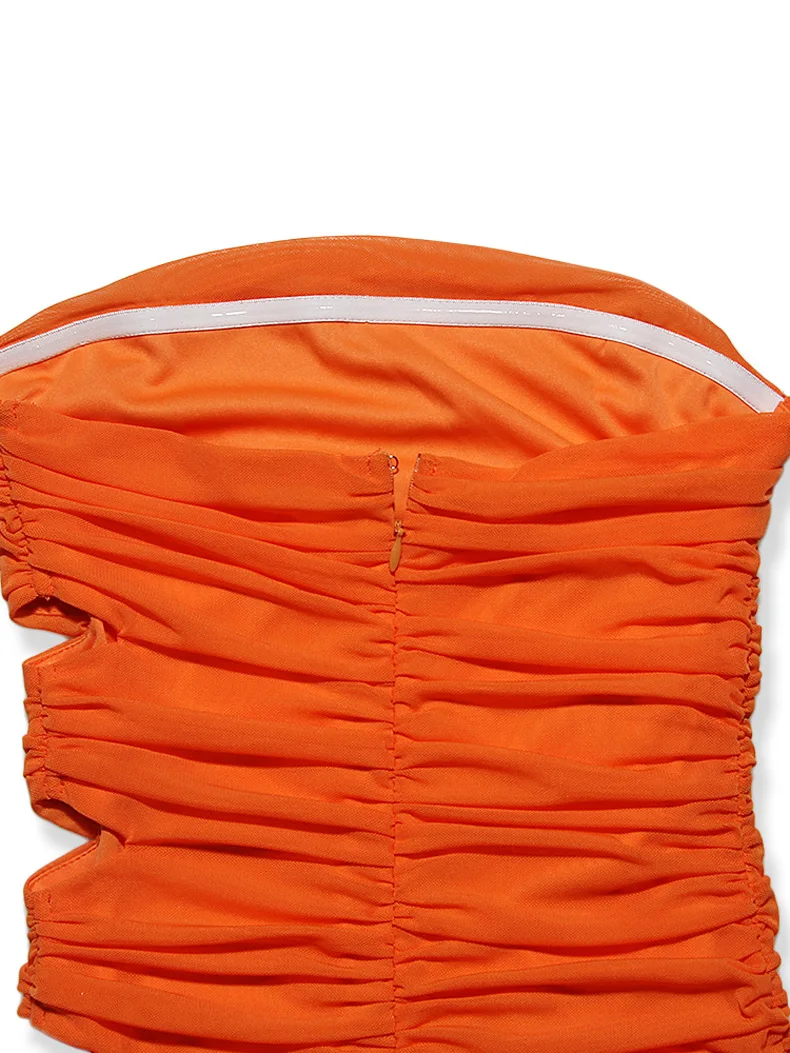 

Lady Strapless Casual Party Mini Dress Women Bodycon Sexy Summer Dress Club Elegant Ruched Drapped Hollow Out Dress Vestidos