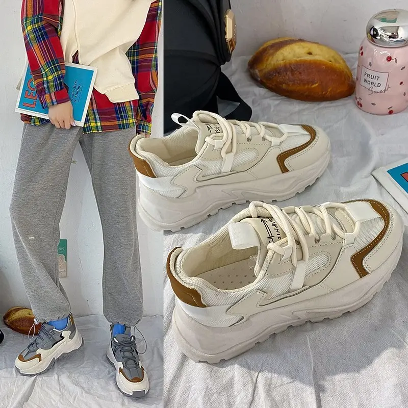 

2021 New Women Chunky Sneakers Thick Bottom Platform Vulcanize Shoes Fashion Breathable Casual Shoe for Woman Training Shoe Hot
