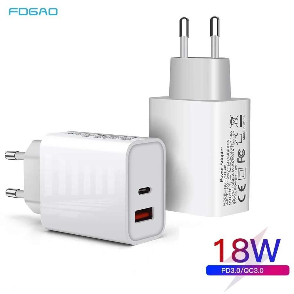 FDGAO 18 Вт USB PD зарядное устройство Быстрая зарядка 3 0 адаптер для IPhone 12 Pro 11 XS Max XR X iPad