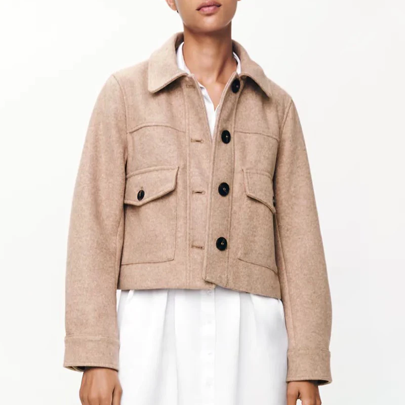 

Женская осенне-зимняя куртка ZA, плотная модная винтажная рубашка 2021, утепленные пальто с карманами, верхняя одежда большого размера, шикарн...