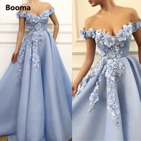 booma baby blue mesh net prom dresses off shoulder handmade embroidered flowers a line evening dresses long formal party gowns
