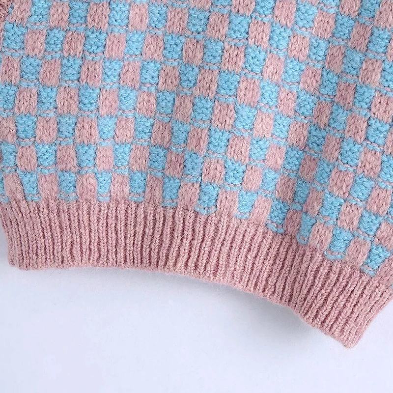 

Women's Sleeveless Sweaters Pink Knitted Vest Mujer Jumpers Female Oversize Vintage Knitwears Za Pullover Casual Sweaters Loose