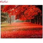Алмазная 5D Вышивка сделай сам, картина из натуральных красных листьев, квадратнаяКруглая Мозаика, большие размеры, для осени