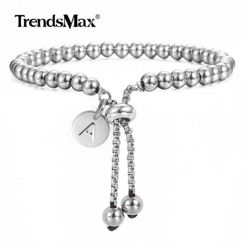 Trendsmax регулируемые бисерные браслеты из нержавеющей стали очаровательный браслет с буквой для мужчин и женщин ювелирные изделия подарок DB249