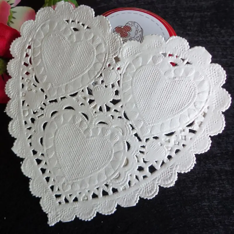 100 шт./компл. 4 дюйма 10 см в форме сердца бумага Doily белые салфетки | Дом и сад