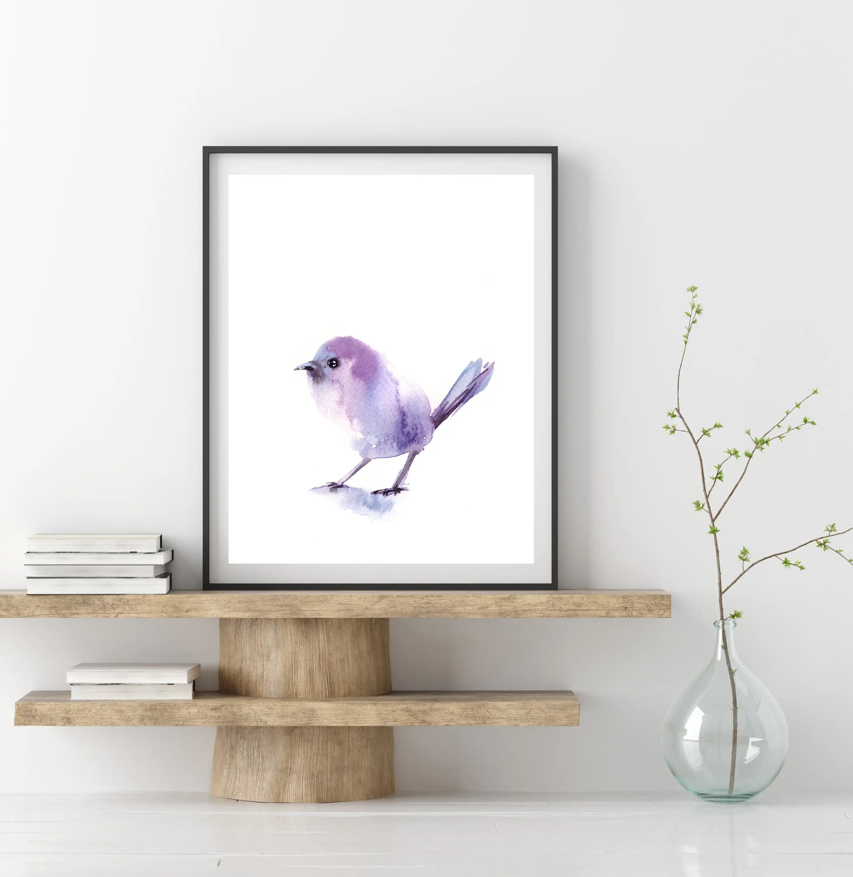 Little Purple Bird Print print Painting Minimalist Wall Giclée Archival Fine Art of | Дом и сад