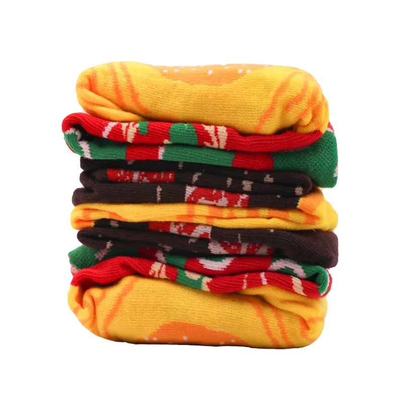 Women Socks Personalized Design Hamburger Sock Christmas Gift 3 Pairs Happy Harajuku Skate Cotton Funny Sock Gift