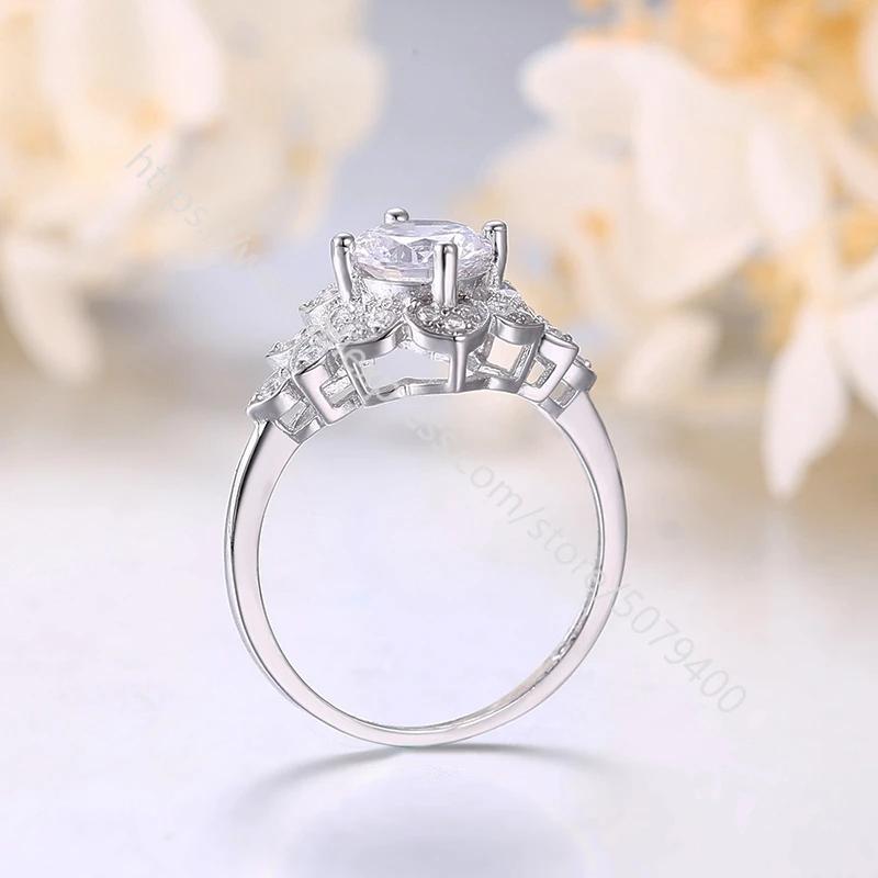

925 Sterling Sring round Cut Halo Promise Statement Cocktail Celebration CZ Engagement Ring Wedding Band for Women