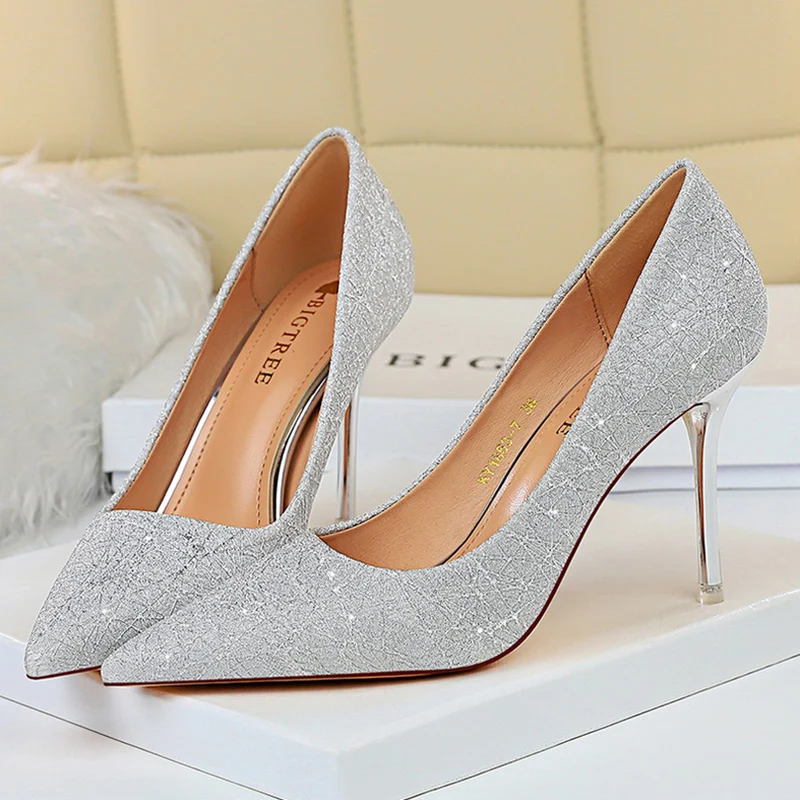 

Женские туфли-лодочки на высоком каблуке 2021 см, элегантные блестящие туфли-лодочки с блестками на шпильке, женская сексуальная Свадебная об...