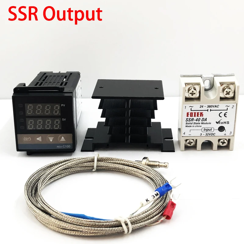 REX-C100 цифровой термостат PID регулятор температуры Выход SSR+ Max.40A реле SSR+ K термопара зонд теплоотвод 0-1300C
