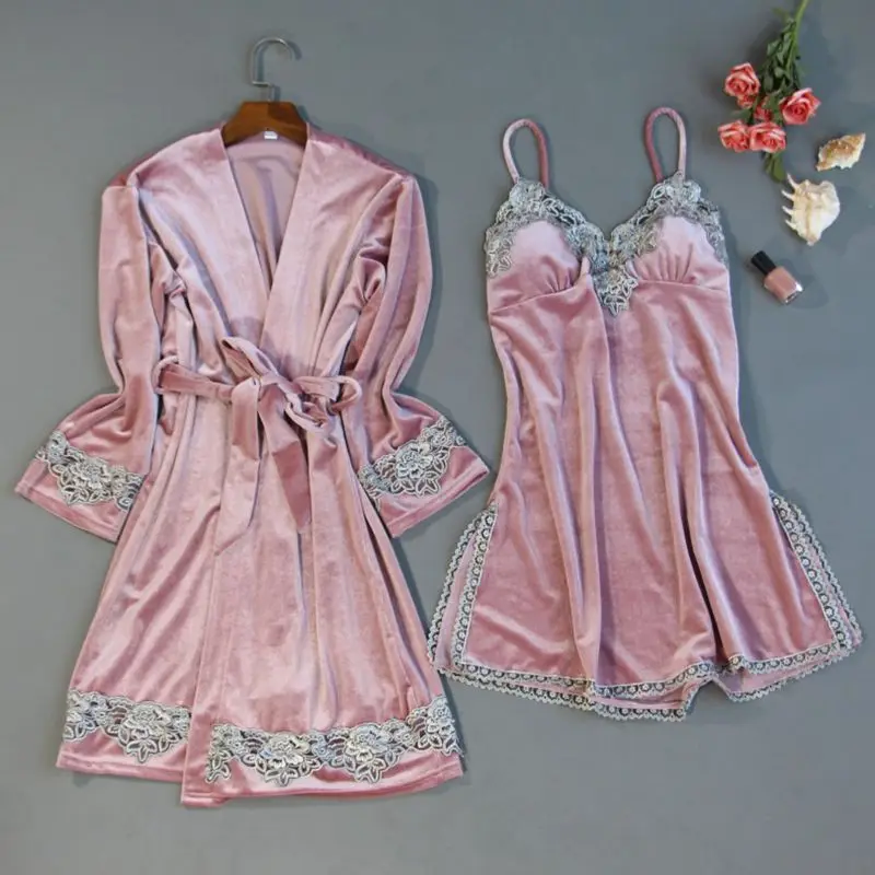 Smmoloa сексуальный женский халат комплект с платьем кружевной Халат + пижама из 4