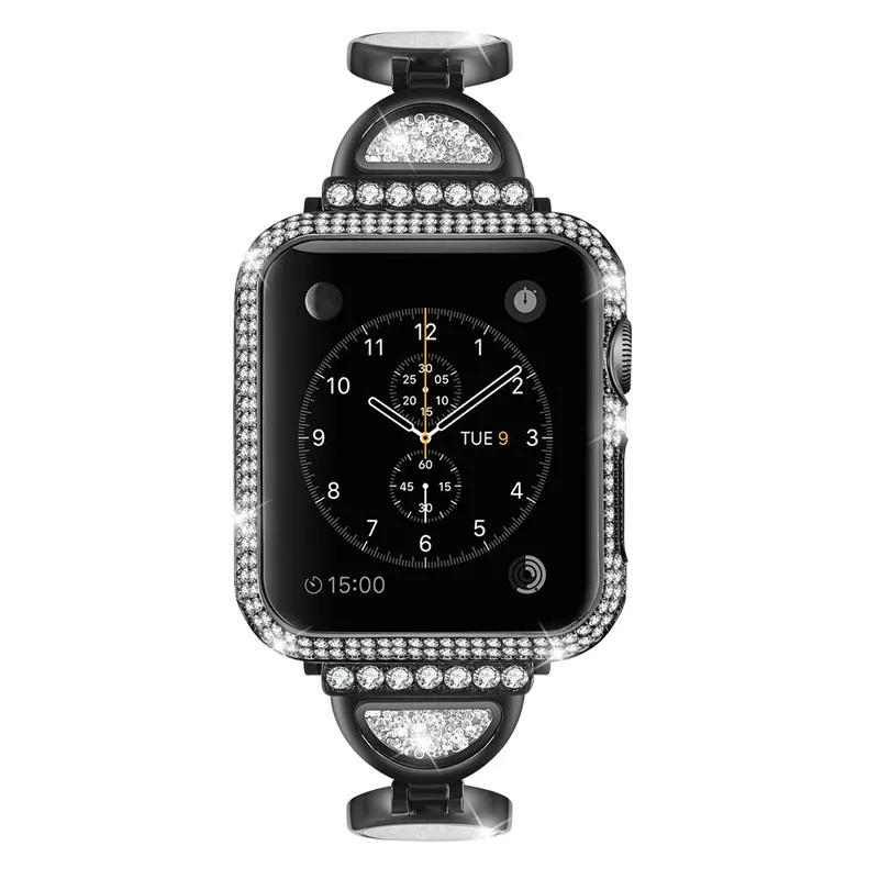 Блестящие стразы чехол для Apple Watch series 5 4 3 2 1 металлический бампер защитная рамка для iWatch чехол 44 мм 40 мм 42 мм 38 мм