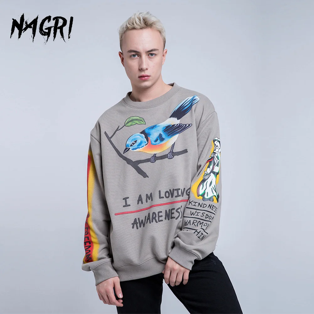 Толстовка NAGRI Kanye Мужская в стиле хип хоп свитшот с капюшоном и надписью граффити