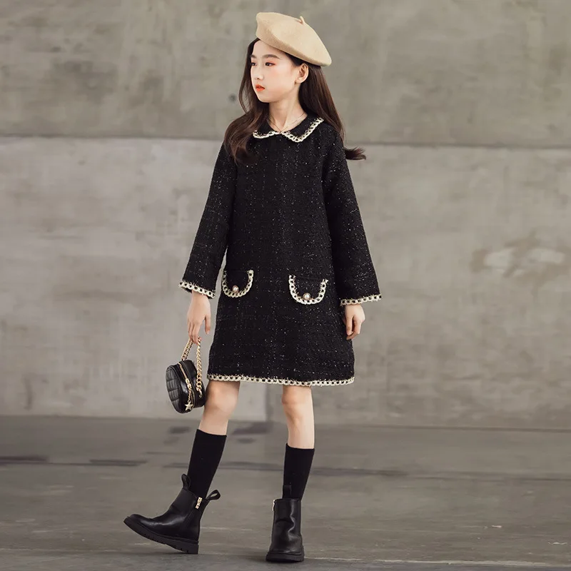 

Thick Big Girl Dress 2020 Fall Winter Teenager Clothing Kids Dresses For Girls Baby Clothes Casual Black Children Dress