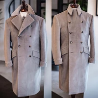 cream coloured men suit overcoat winter long blazer double breasted party prom tailor made jacket costume homme