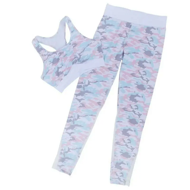 

2020 New Casual Women's Sport Gym Yoga Vest Bra Sports Jog Legging Pants Outfit Wear Set 2 PCS Floral Print Yoga Clothes Set