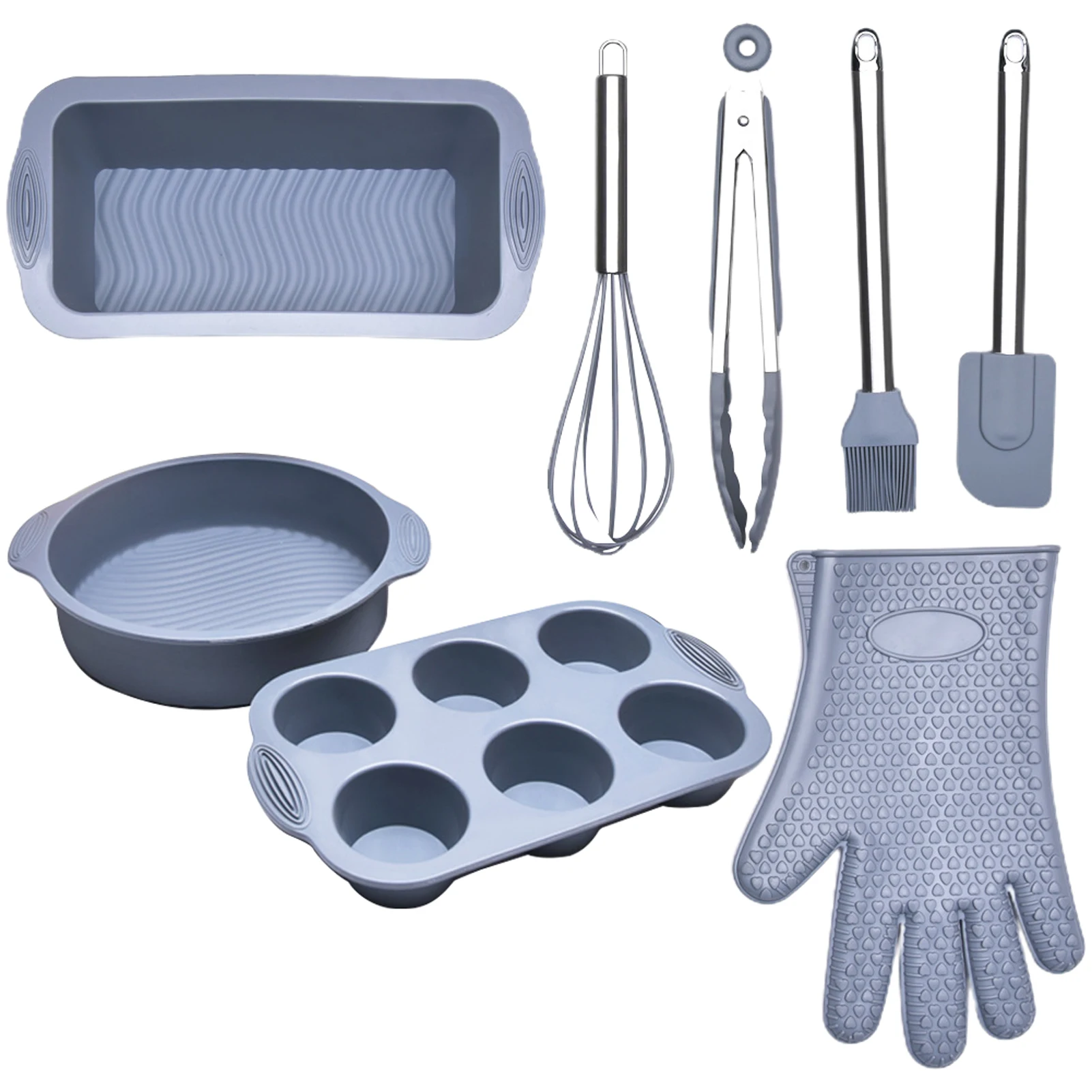 

8pcs Non Stick Cake Pan Oil Brush Reusable Silicone Mold Kitchen Use Scraper Easy Demold Cooking Practical Bakeware Set Whisk