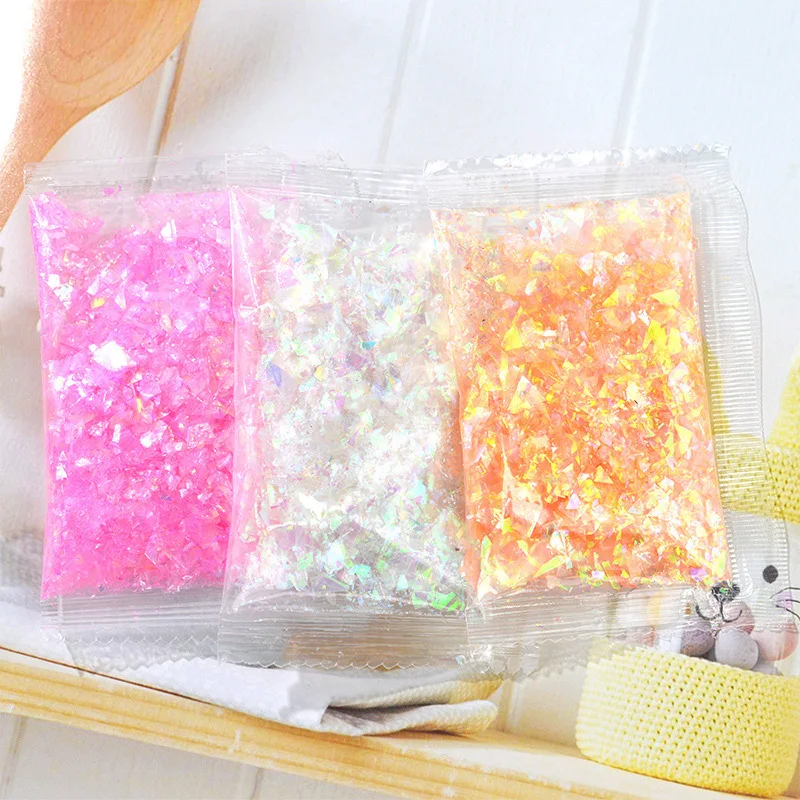 Iridescent Glitter Sequin Flakes Colorful Fluorescent Glass Paper Resin Epoxy Manicure Accessories For DIY PR Sale