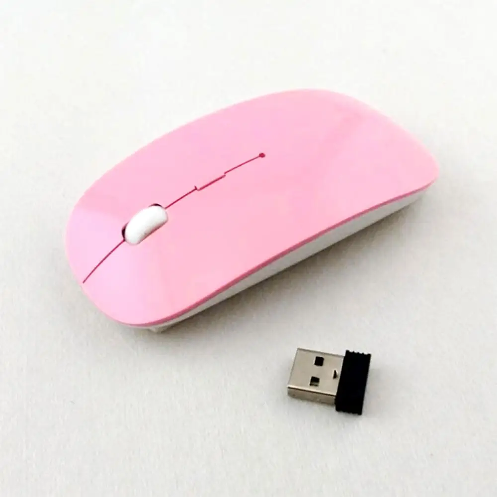 Супер тонкий USB оптическая беспроводная компьютерная мышь 2,4G приемник компьютер Bluetooth мышь s Бесшумная для ПК ноутбука без батареи - Цвет: Розовый