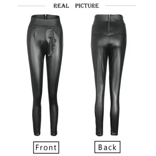

2021 Fashion Womens Lady Leather Sexy Skinny Stretch Slim High Waist Trousers Pencil Pants Ladies Solid PU Pencil Pants