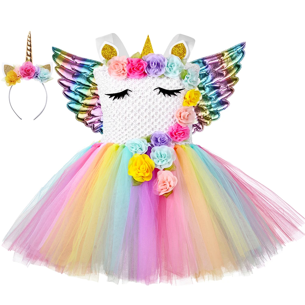 

Rainbow Unicorn Costume Girls Princess Dress Up Clothes Summer Tutu Dresses Halloween Carnival Birthday Party Kids Unicorn Dress