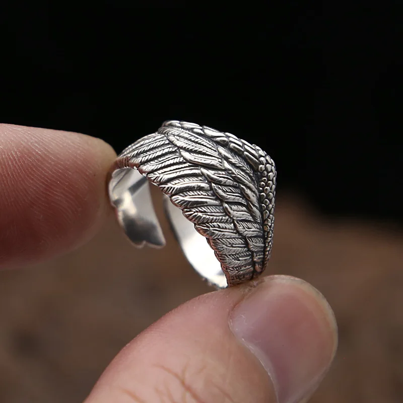 

Vintage Angel Wings Men's Ring Antique Silver Plated Adjustable Opening Anniversary Ring FOR Men Women Jewelry Accessories