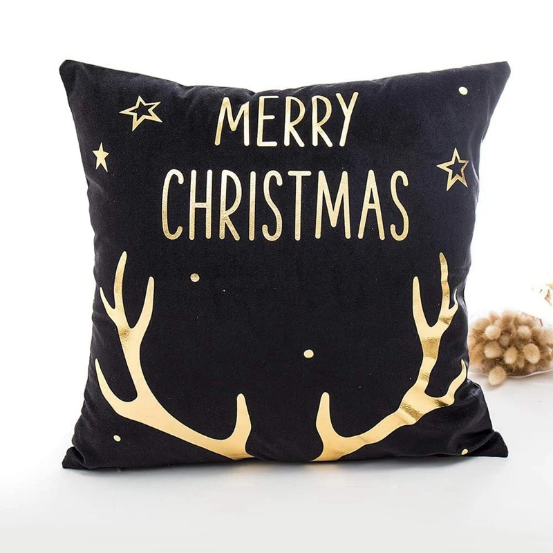 

4Pcs Black Christmas Bronzing Throw Pillow Cushion Cover 45X45CM