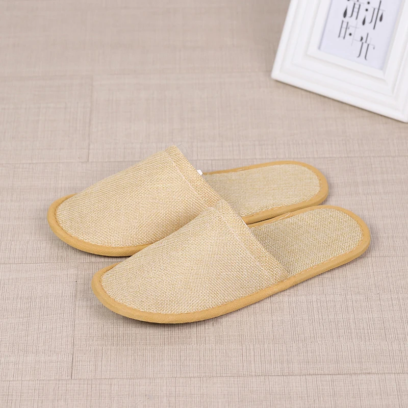 

2021 New Linen Home Slipper Women Men Hotel Travel Spa Foldable House Disposable Slippers Home Guest Indoor Slippers Length 29cm