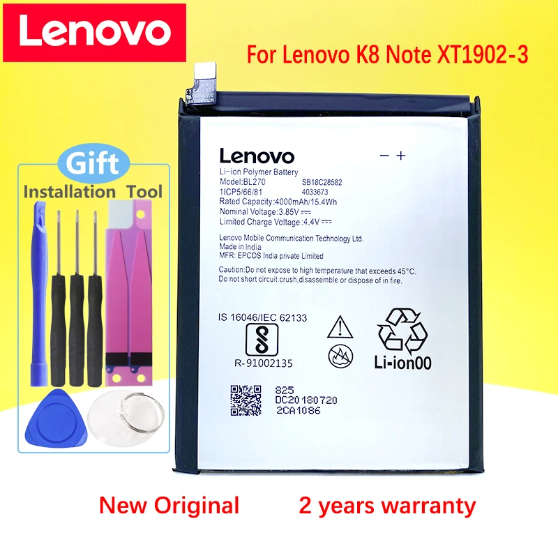 

Новый оригинальный аккумулятор BL270 для Lenovo K8 Note XT1902-3 XT1902-2 4000 мАч + инструменты в подарок