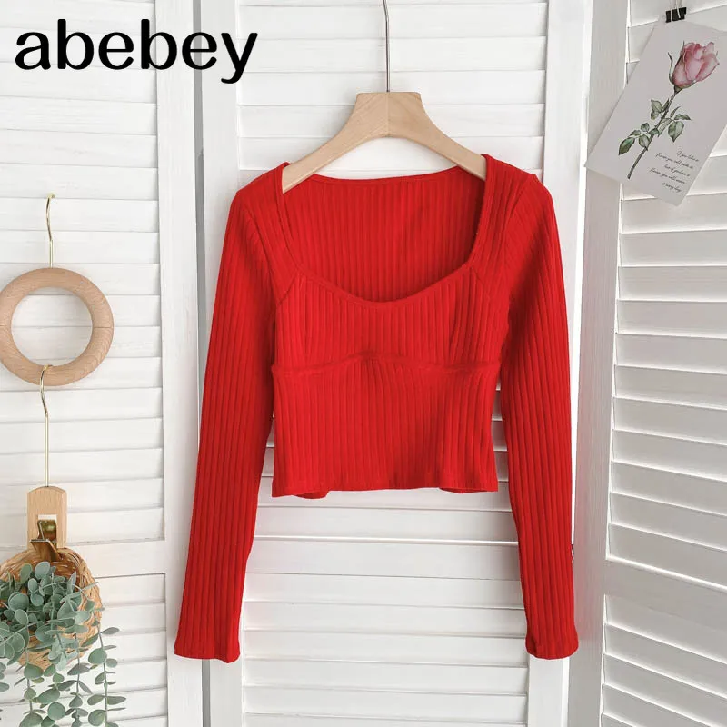 

Elegant Square Collar Women Autumn Shirts Solid Color Puff Sleeve Slim Blouses Tops Sexy V-neck Long Sleeve Shirt
