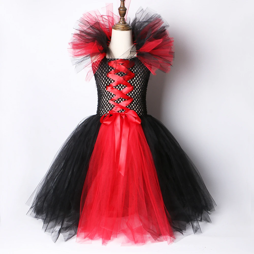Красный черный костюм ведьмы детское платье-пачка для девочек длиной до