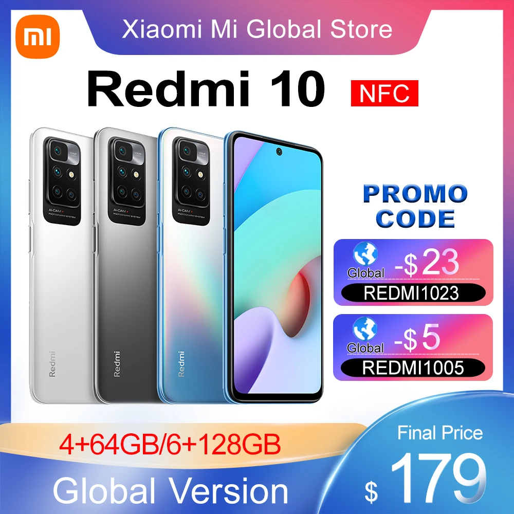 Xiaomi-tel&eacute;fono m&oacute;vil Redmi 10 versi&oacute;n Global, smartphone con 64GB/128GB, MediaTek, Helio G88, ocho n&uacute;cleos, c&aacute;mara de 50MP, 90Hz, FHD, bater&iacute;a de 5000mAh-0