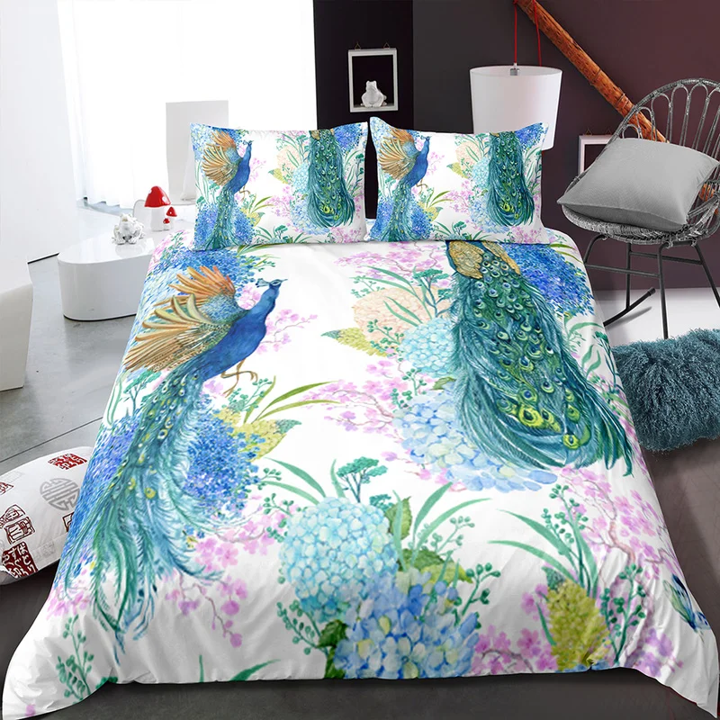 

yi chu xin peacock bedding set printed animal duvet cover sets Twin Full Queen King Size comforter set