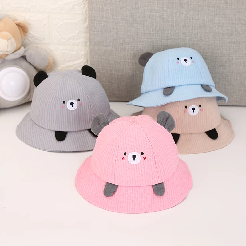 

Soft Cotton Summer Baby Sun Hat Cartoon Bear Baby Caps Infant Boys Girls Bucket Hat Denim Cotton Toddler Kids Tractor Cap