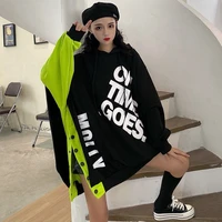 qweek korean fashion letter print oversized hoodies women streetwear harajuku japanese hip hop sweatshirt long sleeve top 2021