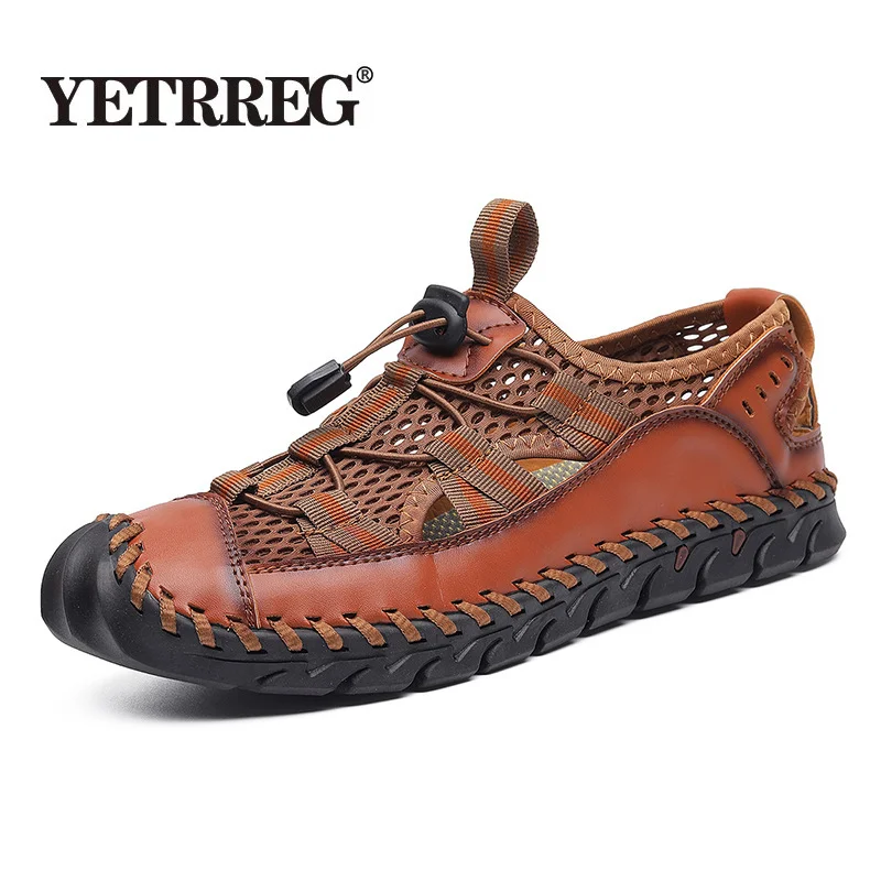 

New Summer Genuine Leather Men Sandals Fashion Roman Sandals Handmade Men Casual Shoes Platform Outdoor Men's Beach Sandals