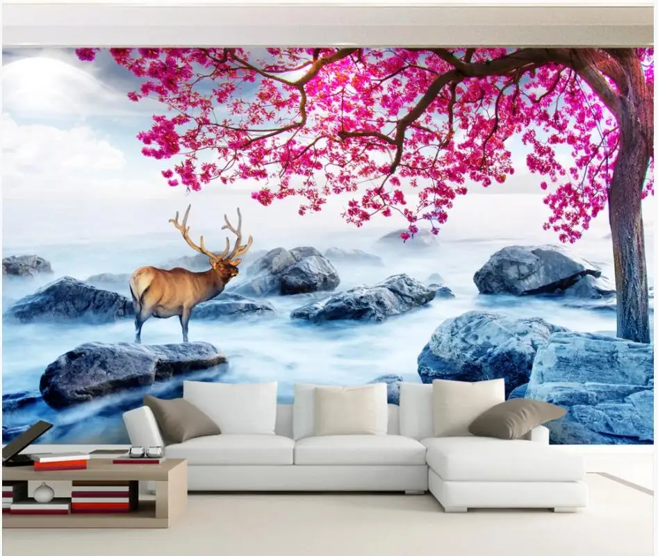 

WDBH пользовательские фотообои 3d обои лося красивый зимний дерево Живописный фон домашний декор гостиная обои для стен 3d