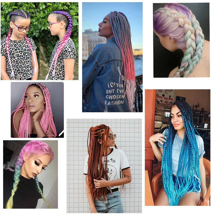 

Leeons Bulk Ez Braids Pre Stretched Hair 60Color Pre Stretched Braiding Hair Ombre Crochet Synthetic Braiding Hair Extensions