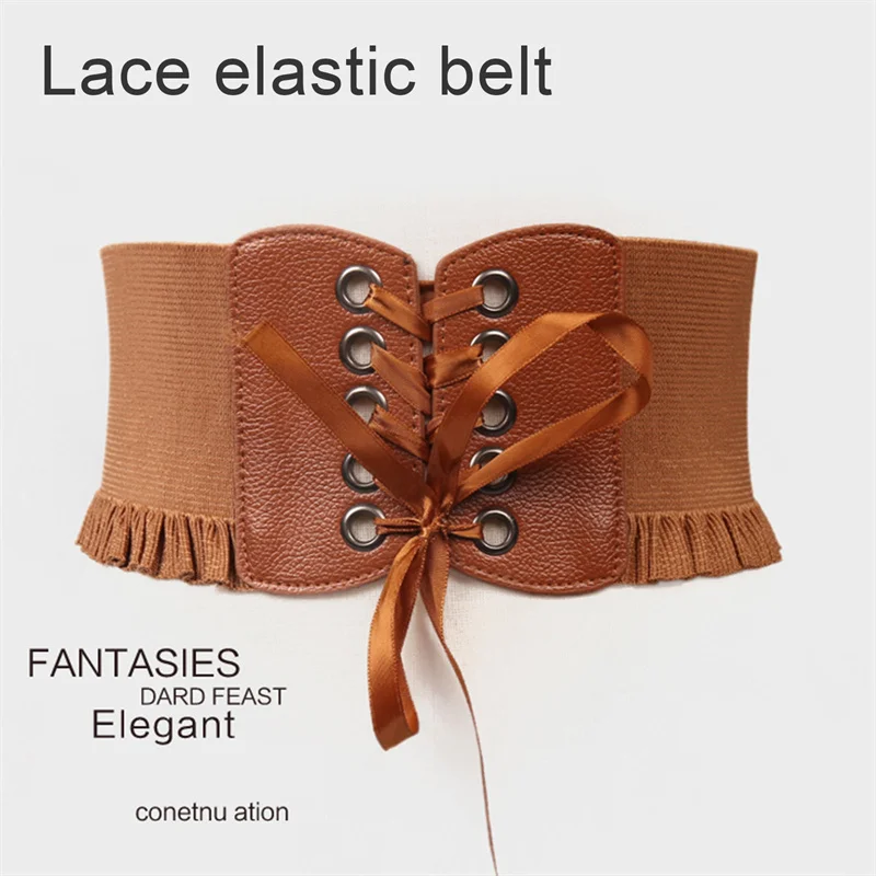 

Fashion Lady Stretch Buckle Waist Belt Wide Elastic Around Cinch Pu Leather Tie Bowknot Fashion Women's Elastic Waist Belt