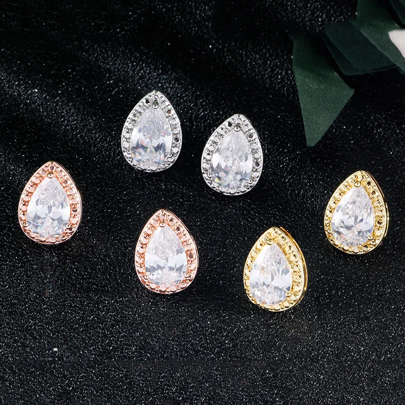 

Floralbride Trendy Bijoux Anti-allergic Fashion Zircon Earring Charm Stud TearDrop CZ Earrings Women Girls Daily Earrings Bridal