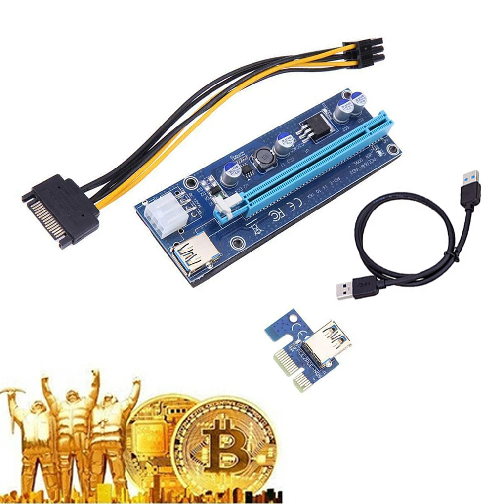 

USB 3.0 PCI-E Riser Card PCI-Express 1X to16x Extender Riser Adapter Card SATA 15pin Male to 4pin Power Rising Card for Mining