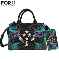 forudesigns new trend women pu totes bagspurse 2pcs set kosrae micronesian tropical leaves printed leather casual shoulder sac