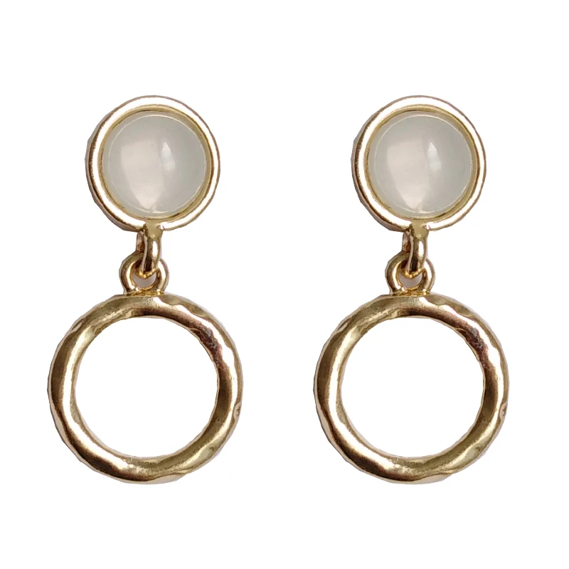 

S925 needle Fashion Jewelry Drop Earrings Popular Design Metal Alloy Matte Golden Plating White Opal Earrings For Women Gifts