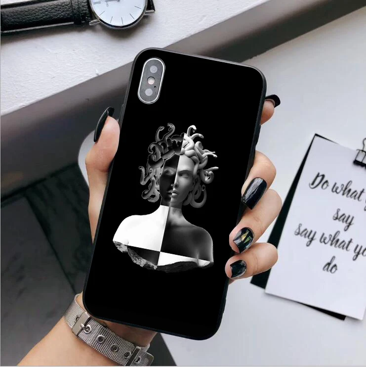 For iPhone X XS MAX XR Fashion sculpture art David Soft silicone Cover Phone Case 11 Pro 6 6S 7 8 Plus black |
