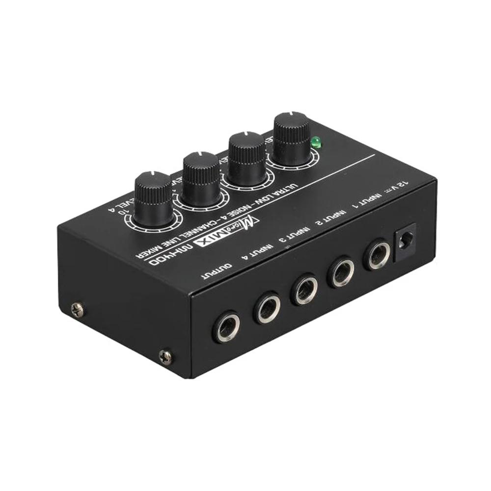 

Ultra-compact Low Noise 4 Channels Sound Mixer with Power Adapter High Quality Line Mono Audio Mixer MX400