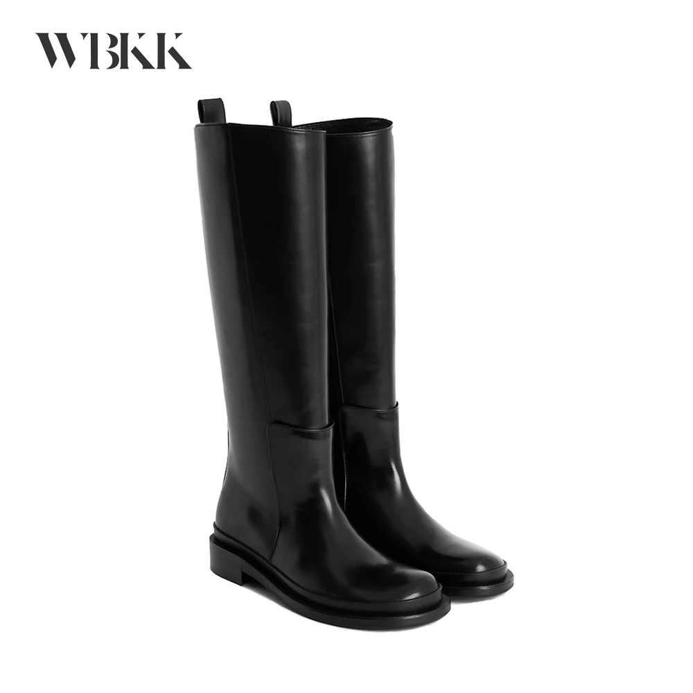 

WBKK новые женские длинные ботинки 21FW с круглым носком-черные # wfmd799